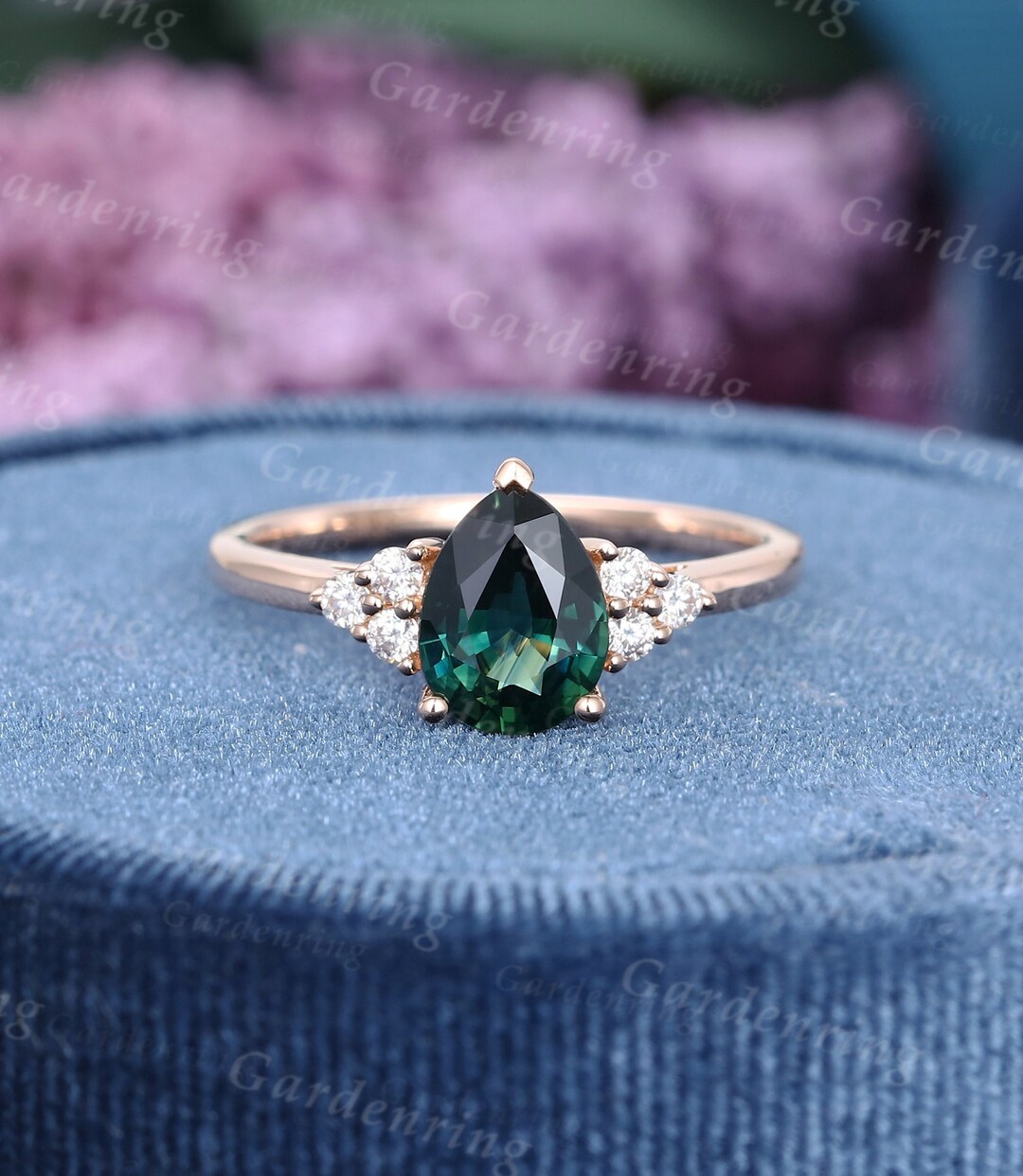 Blue Green Sapphire Engagement Ring Vintage Engagement Ring - Etsy