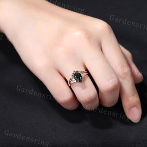 Pear shaped Blue Green sapphire Engagement ring set Vintage rose gold Marquise Moissanite Diamond ring cluster Bridal set Anniversary ring
925 sterling silver (Rose gold/Gold plated) and Solid 14 K/18 K gold(Rose gold/White gold) are available.
