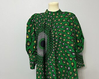 African Nigerian Ankara Kente Style green Midi Dress Medium/Large