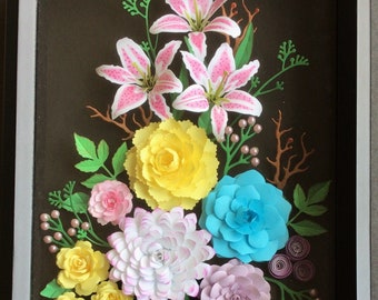Handcrafted 3D Paper Flower Wall Art, Box Frame Floral Decor