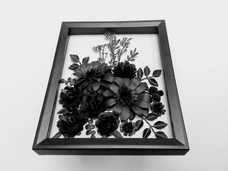 Flower Wall Art Handcrafted Black Chrysanthemums Rose Floral Etsy