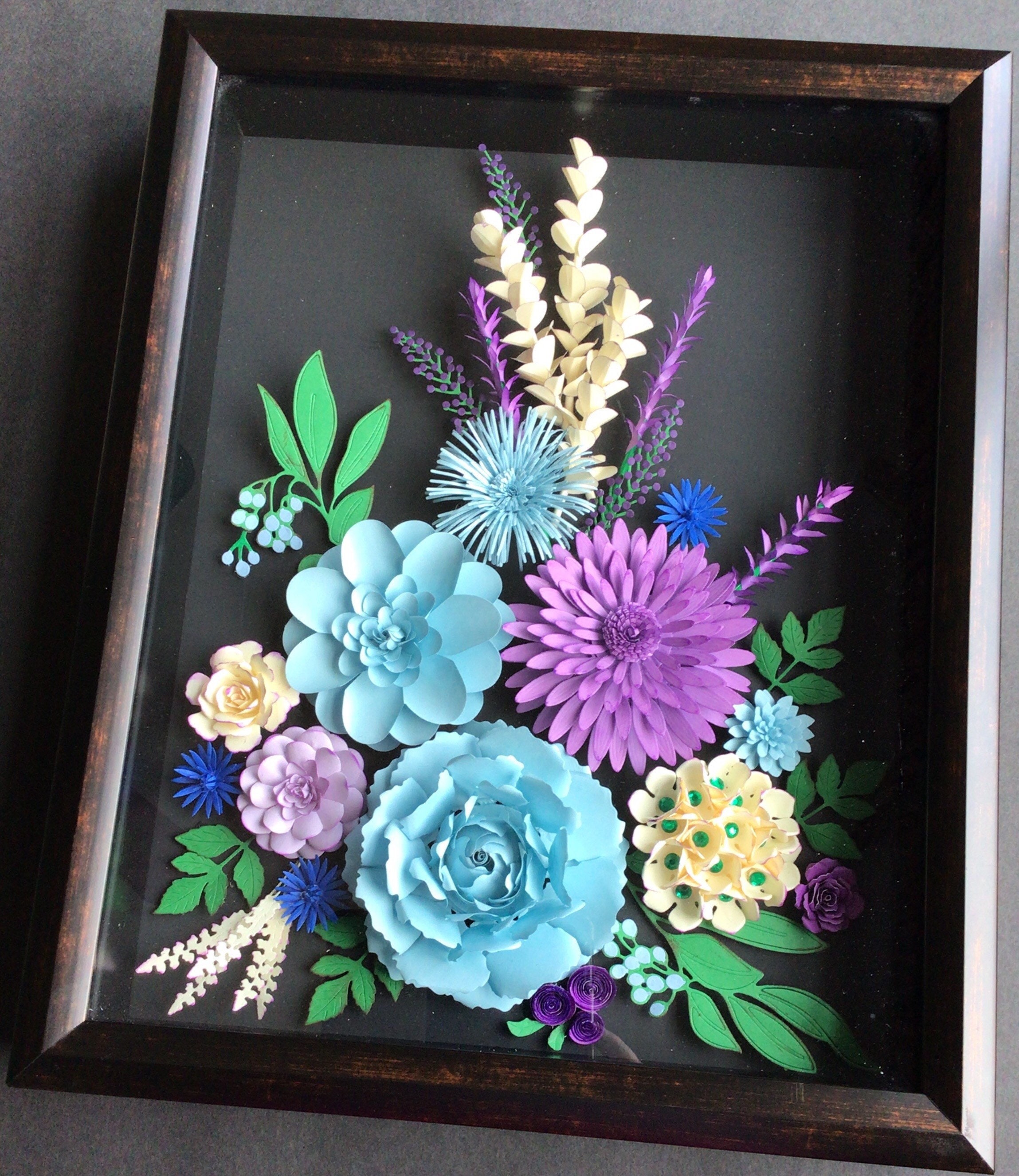 Hydrangea Rose Mixed 3D Paper Floral Arrangement in Shadow Box Frame ...