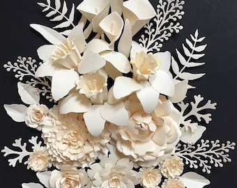 Handcrafted Cream Paper Flower Shadow Box, Floral Wall Art