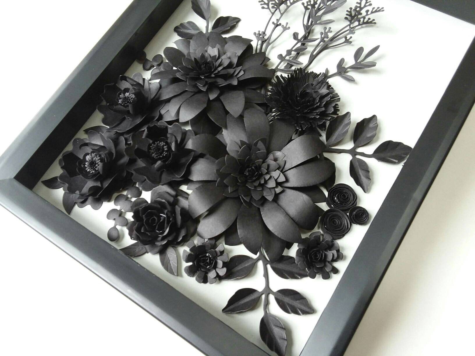 Flower Wall Art Handcrafted Black Chrysanthemums Rose Floral Etsy