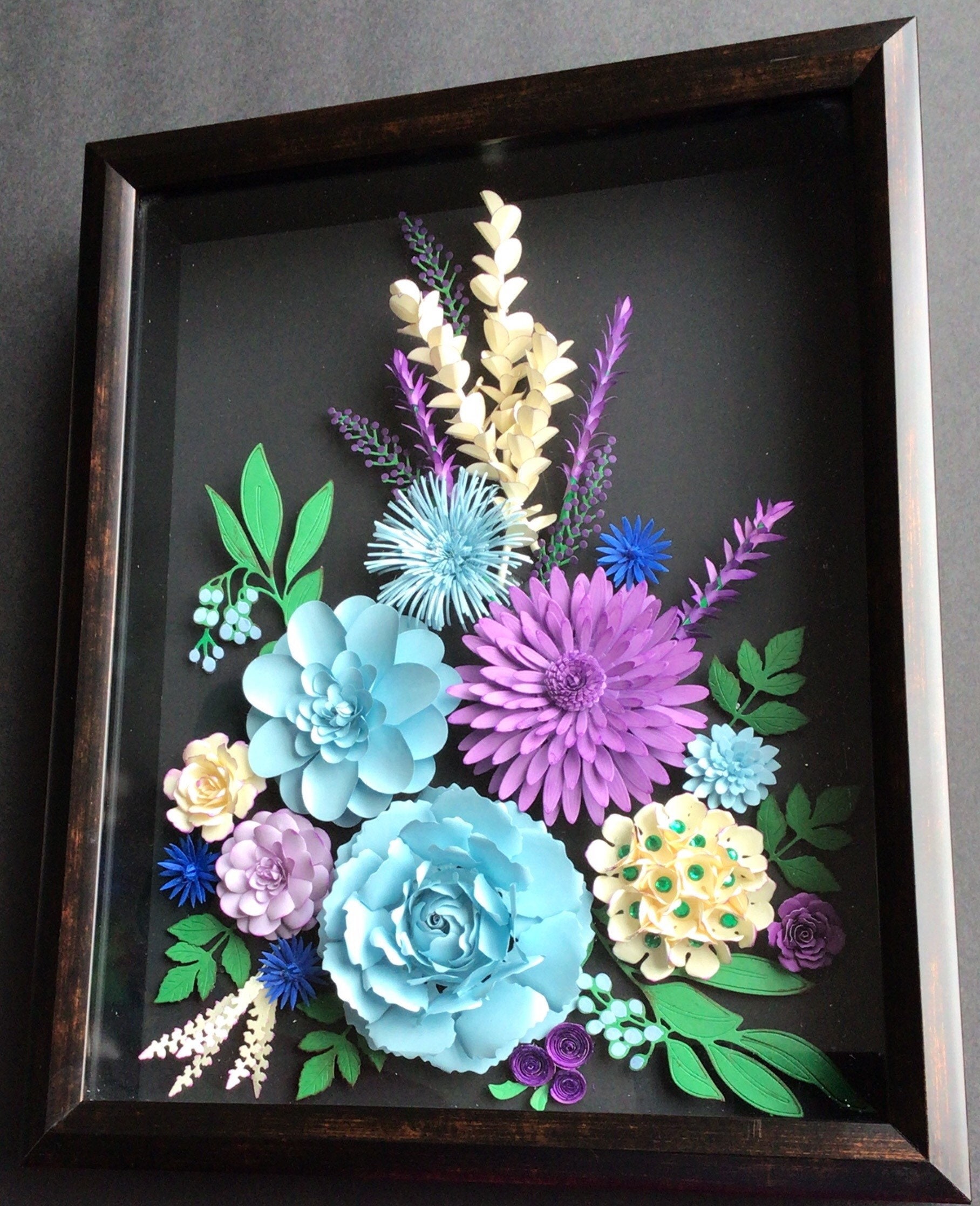 Hydrangea Rose Mixed 3D Paper Floral Arrangement in Shadow Box Frame ...