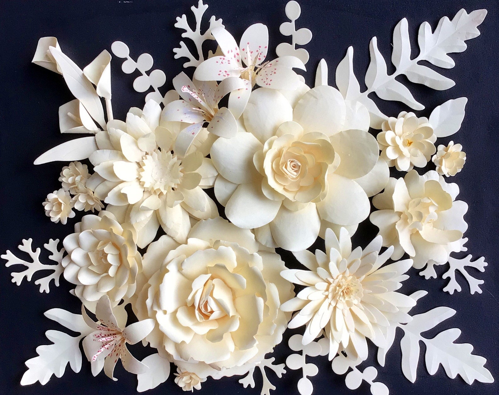 3-D Flower Wall Art Handcrafted Cream Rose Mum Lilies Floral ...