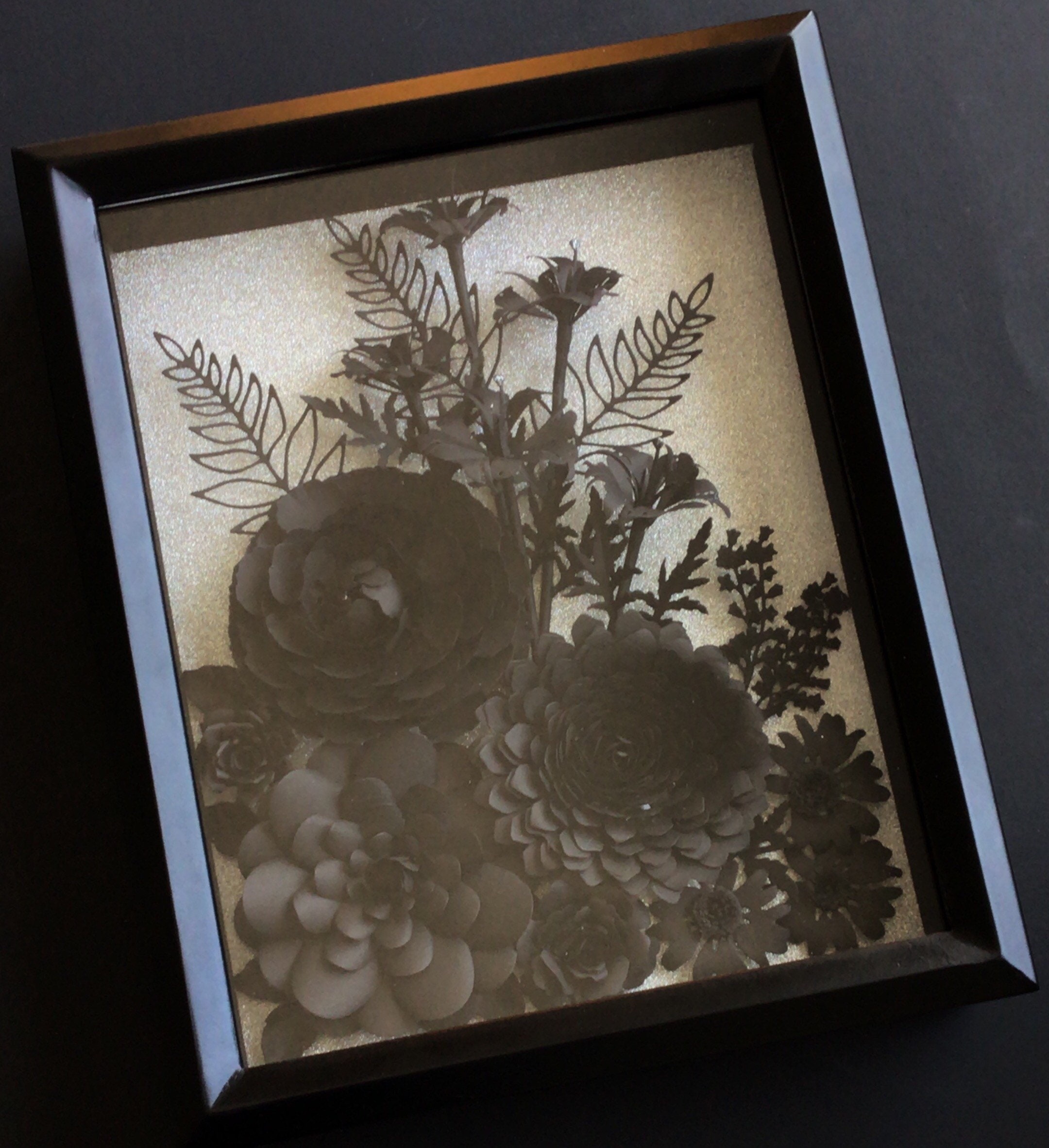 Black Rose Flower Arrangement Silver Glittery Background 3D Wall Art