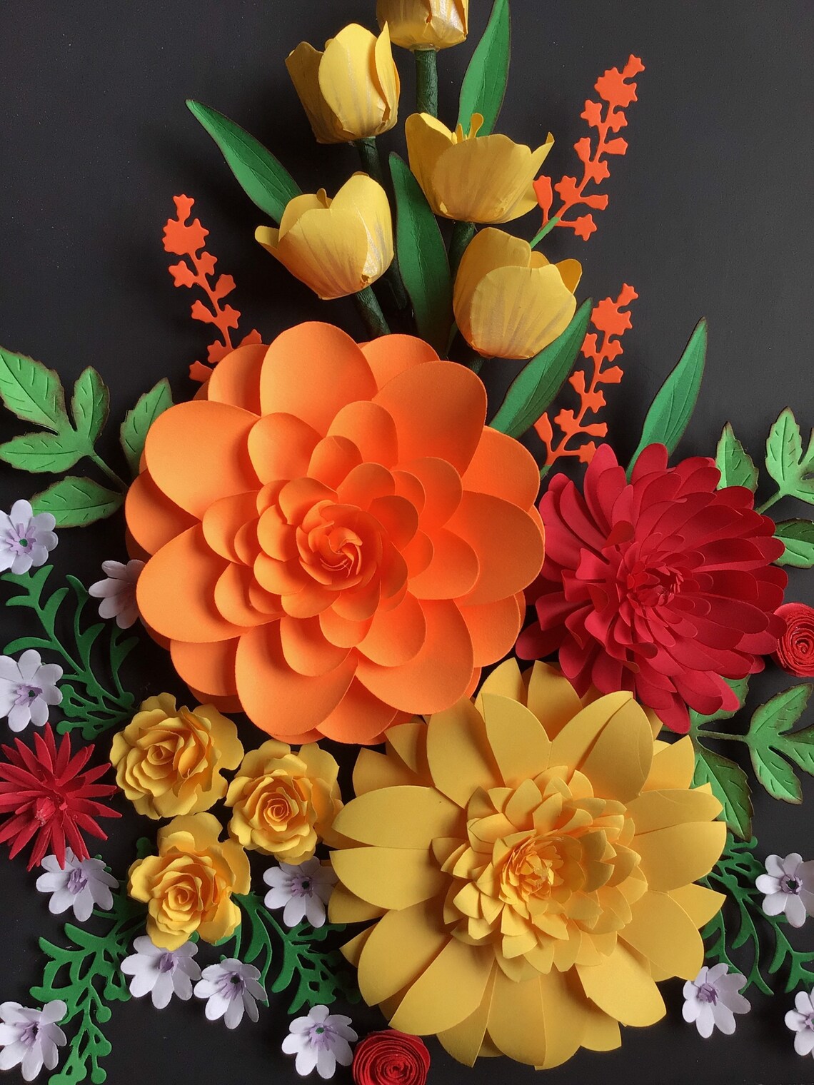3D Flower Wall Art Handcrafted Multicolor Tulips Rose Mum Spring Floral ...