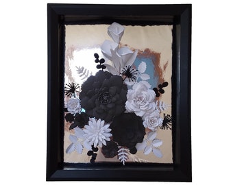3D Paper Flower Wall Art, Black & White Floral Shadow Box