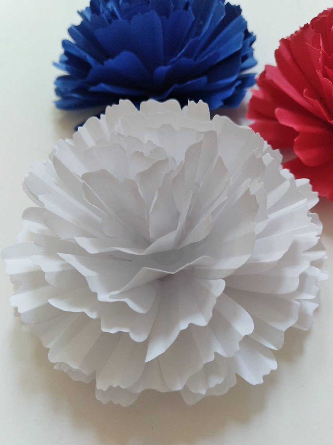 Paper Flowers Red White & Royal Blue Carnations 3.5 Wedding Shower