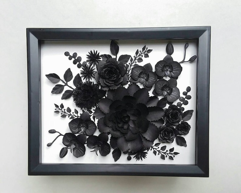 Black Orchid 3D Flower Wall Art Handcrafted Floral Arrangements in Box