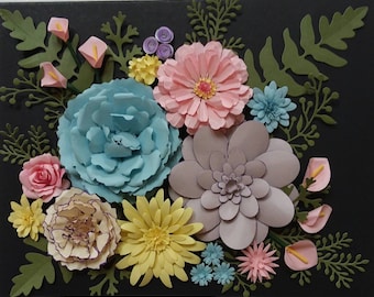 3D Paper Flower Shadow Box Frame: Handmade Multicolor Floral Wall Art