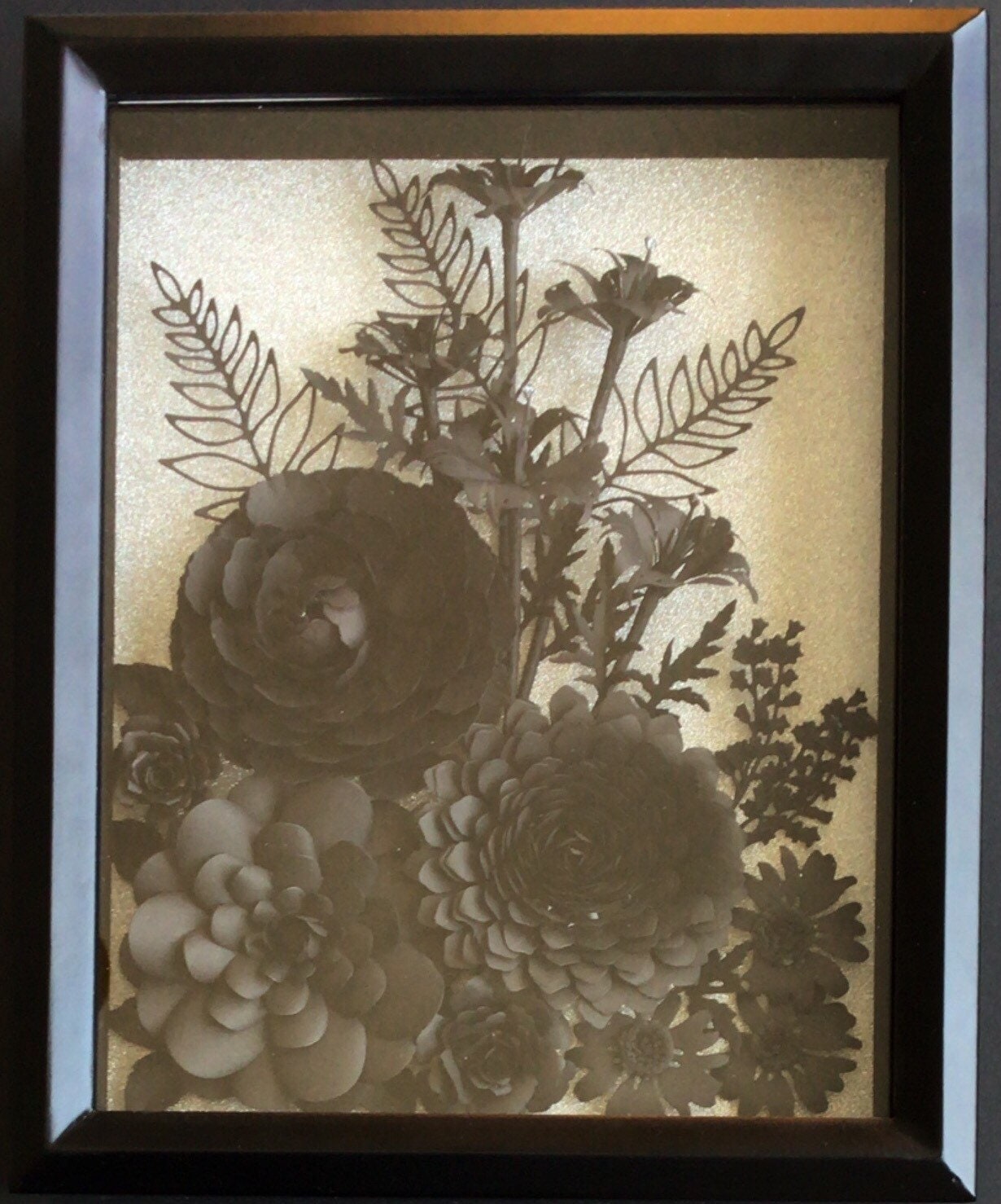 Black Rose Flower Arrangement Silver Glittery Background 3D Wall Art