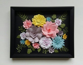 Handcrafted 3D Paper Flower Wall Art, Shadow Box Frame