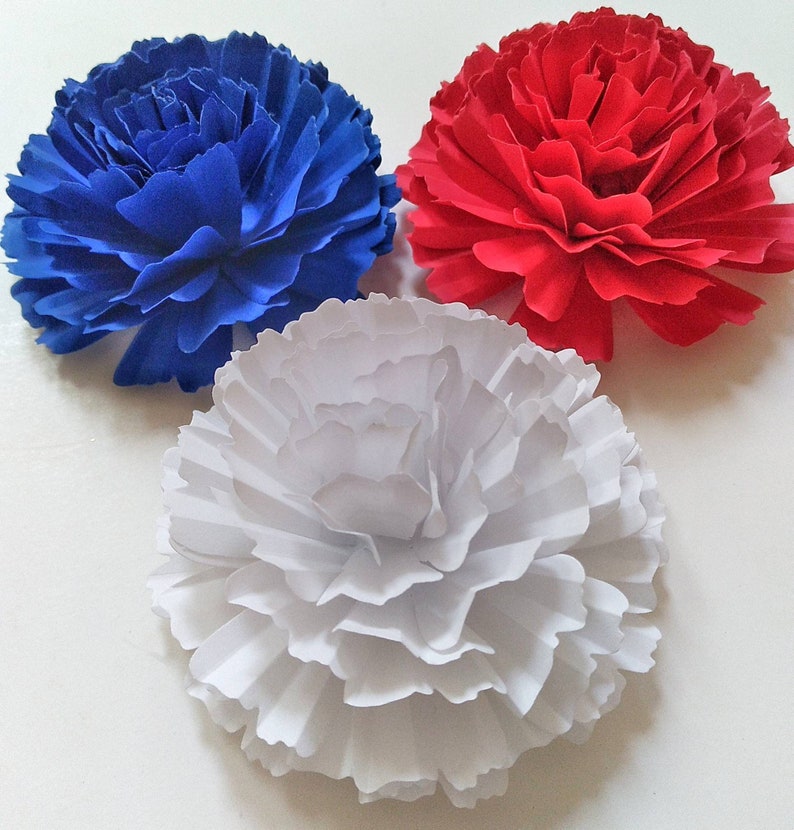 Paper Flowers Red White &\; Royal Blue Carnations 3.5 image 1