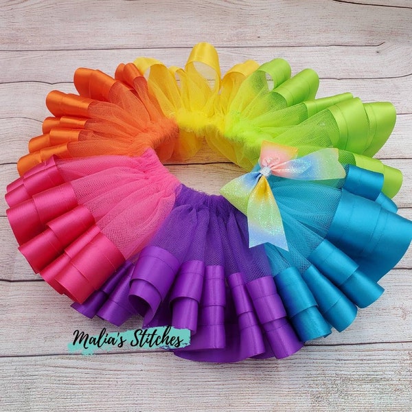 Rainbow Ribbon Trim Tutu, Rainbow Tutu, Rainbow Dance Tutu, Rainbow Ballet Tutu, Bright Rainbow Tutu, Ribbon Ballet Tutu, Dance Tutu Costume