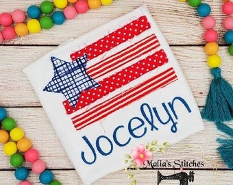 Kids Embroidered Patriotic Flag Shirt, Personalized 4th of July