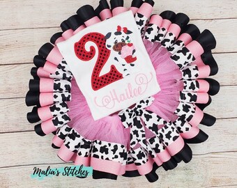 Cow Birthday Outfit, Cow Girl Birthday Outfit, Girls Birthday Shirt With Matching Tutu, Cow Print Tutu, Cupcake Cow Birthday Outfit,