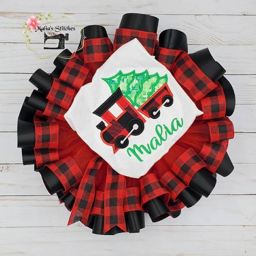 Girls Christmas Outfit, Girls Christmas Train Outfit, Christmas Train Shirt With Matching Tutu, Buffalo Plaid 2024 Christmas Outfit