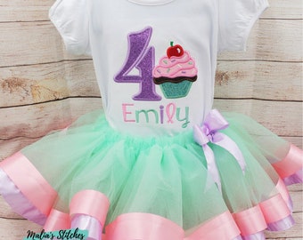 Cupcake Birthday Outfit, Custom Cupcake Birthday Outfit, Embroidered Cupcake Birthday Outfit, Birthday Tutu Outfit, Cupcake Birthday Theme