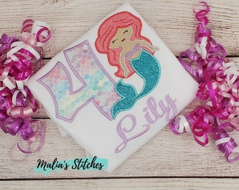 Mermaid Birthday Shirt, Girls Personalized Birthday Shirt, Mermaid Birthday Party, 4th Birthday Shirt, Under The Sea Birthday Shirt