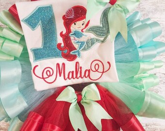 Mermaid Birthday Outfit, Girls 1st Birthday Outfit, Girls Birthday Shirt With Matching Tutu, Mermaid Tutu Outfit, Toddler Mermaid Birthday