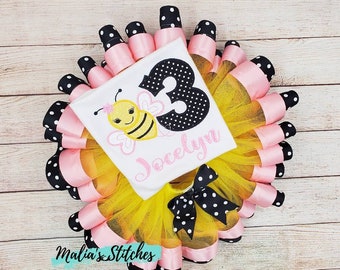 Bumble Bee Birthday Outfit, Girls Bee Birthday Outfit, Girls Birthday Shirt With Matching Tutu, Bumble Bee Tutu Outfit, Bee Birthday Shirt