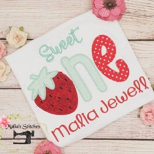 Sweet One Birthday Shirt, Strawberry Birthday Shirt, Girls 1st Birthday Shirt, Girls Strawberry Birthday Outfit, Summer Birthday Shirt image 2