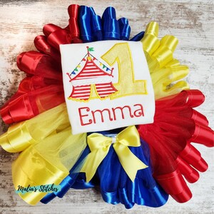 Girls Carnival Birthday Outfit, Girls Circus Birthday Outfit, Personalized Birthday Outfit, Embroidered Birthday Shirt, Ribbon Trim Tutu