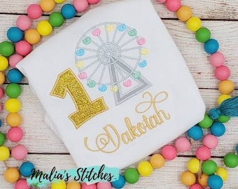 Girls Farris Wheel Birthday Shirt, Circus Birthday Shirt, Carnival Birthday Tees, Pastel Rainbow Birthday T-Shirt, Girls Birthday Shirt