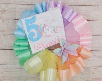 Pastel Rainbow Unicorn Birthday Outfit, Girls 5th Birthday Outfit, Unicorn Rainbow Birthday Shirt With Matching Tutu, Pastel Tutu