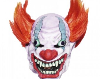 Latex Halloween Scary Clown Latex Mask with Orange Wig Fancy Dress Carnival Party Horror Mask