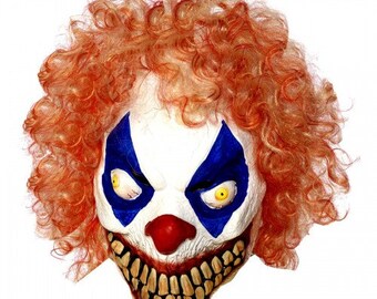 Latex Halloween Evil Clown Latex Mask with Curly Wig Fancy Dress Carnival Party Horror Mask