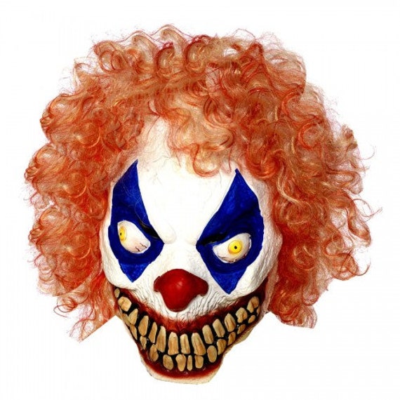 Latex Halloween Evil Clown Latex Mask with Curly Wig Fancy | Etsy