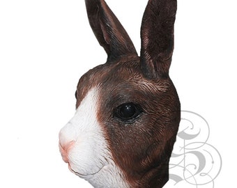 Deluxe Latex Realistic Animal Two Tone Rabbit Mask for Cosplay Halloween Party Props Carnival