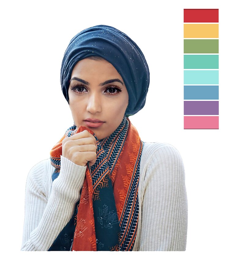 Scarf Turban Head Wrap Chemo Cotton Jersey Glitter Scarf Blue Etsy