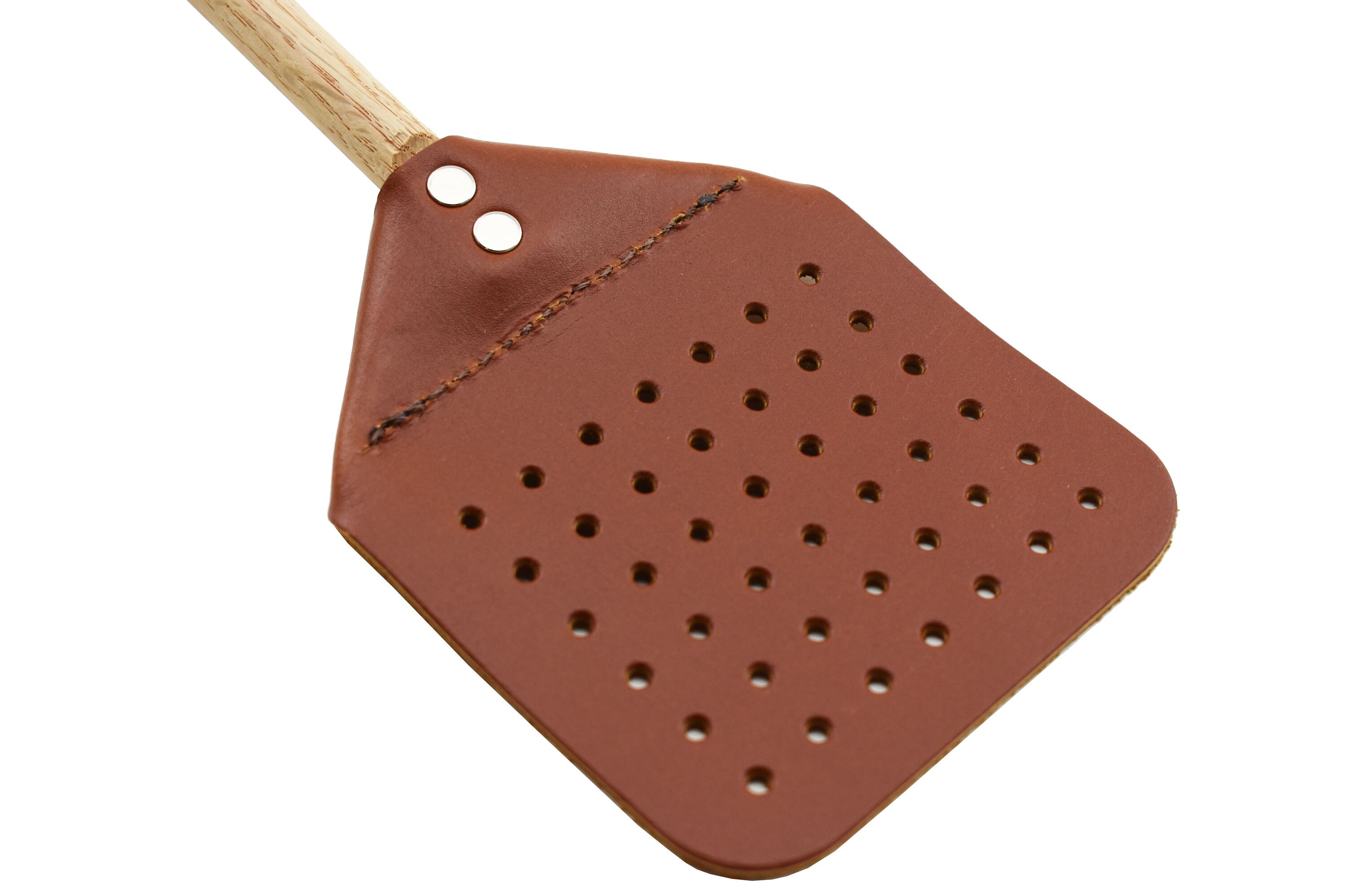 Heavy Duty Leather Fly Swatter With Oak Wooden Handle 18 Inch Etsy