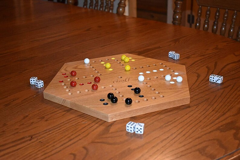 Solid Oak Double Sided Aggravation Marble Board Game with Hand Etsy