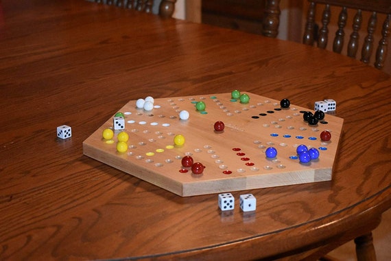 Solid Oak Double Sided Marble Board Game Hand Painted by Cauff (20 inch)