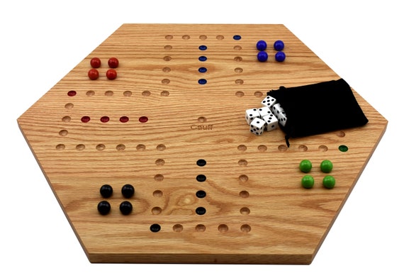 Solid Oak Double Sided Marble Board Game Hand Painted by Cauff (20 inch)