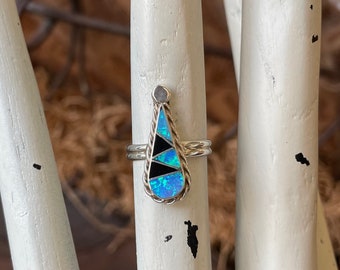 Authentic SW Native Made Rings; Zuni, Silver, Turquoise, & Synthetic Opal