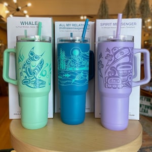 Indigenous Designed Travel Mug and Insulated Tumbler; Native Northwest