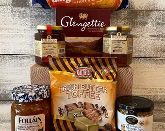 Celtic Food Crate; Ginger Nut; Jams; Honey; Welsh tea; Irish mustard; Toffee