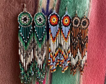Native Made Beaded Earrings With Porcupine Quills; Made by Cree Descendant