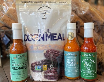 Native Taco Night Gift Set; Blue Corn Meal and Hot Sauce