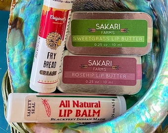 Authentic Native Made Lip Balm and Lip Butter; Sweetgrass, Rosehip, Frybread, Vanilla, Beeswax