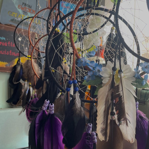 7” Authentic Native Made Dreamcatchers; Leather, Sinew, Real Feathers; Made in Montana