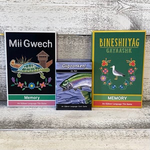 Juegos de memoria y de lengua ojibwa; silabario y palabras ojibwa