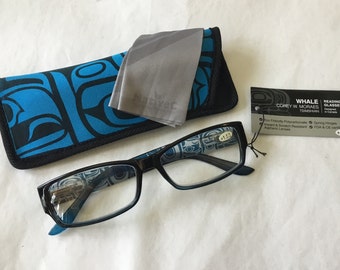 Native Northwest Raven and Whale in Reading Glasses