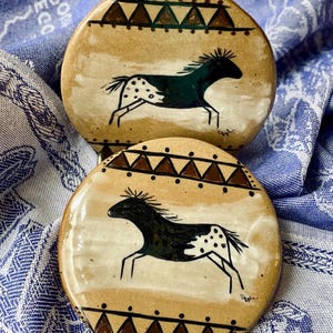 Cave Painting Style Ceramic Coasters: Horse and Bison, Made in Montana